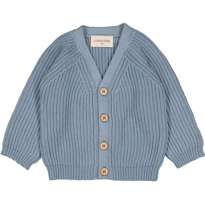 Louis Louise Blue Knitted Cotton Hubert Baby Cardigan