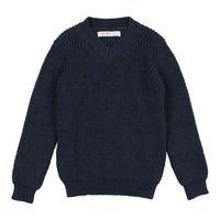Coco Blanc Blue Boys V-Neck Ribbed Sweater