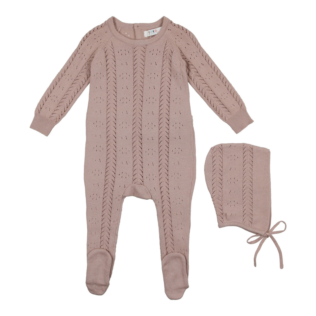 Coco Blanc Mauve Pointelle Knit Onesie With Bonnet