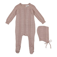 Coco Blanc Mauve Pointelle Knit Onesie With Bonnet