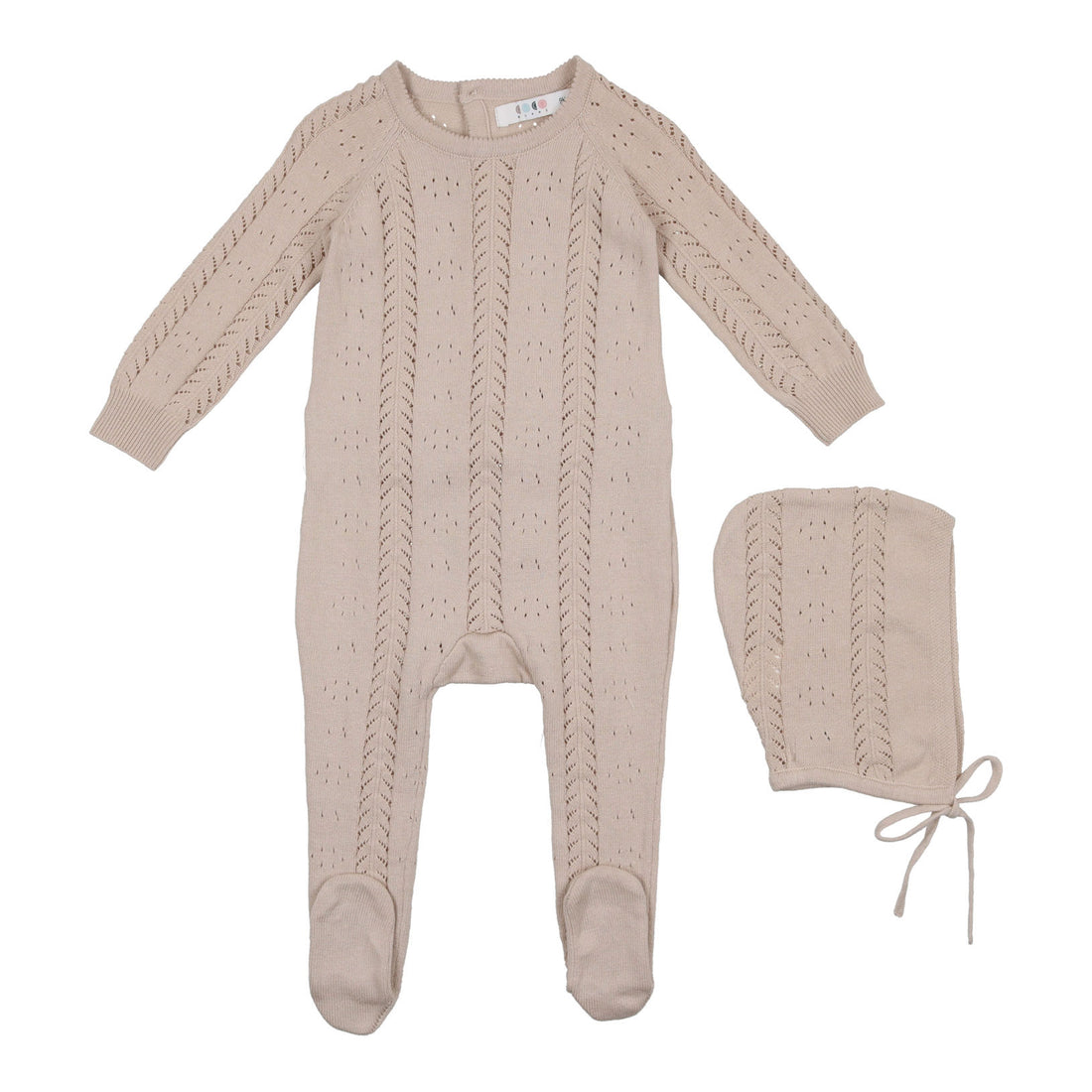 Coco Blanc Cream Pointelle Knit Onesie With Bonnet