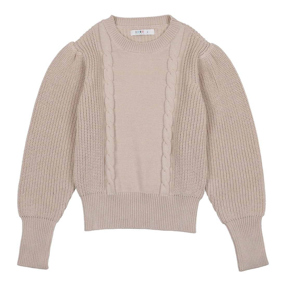 Coco Blanc Cream Girls Cable Sweater Puff Sleeve