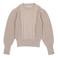 Coco Blanc Cream Girls Cable Sweater Puff Sleeve