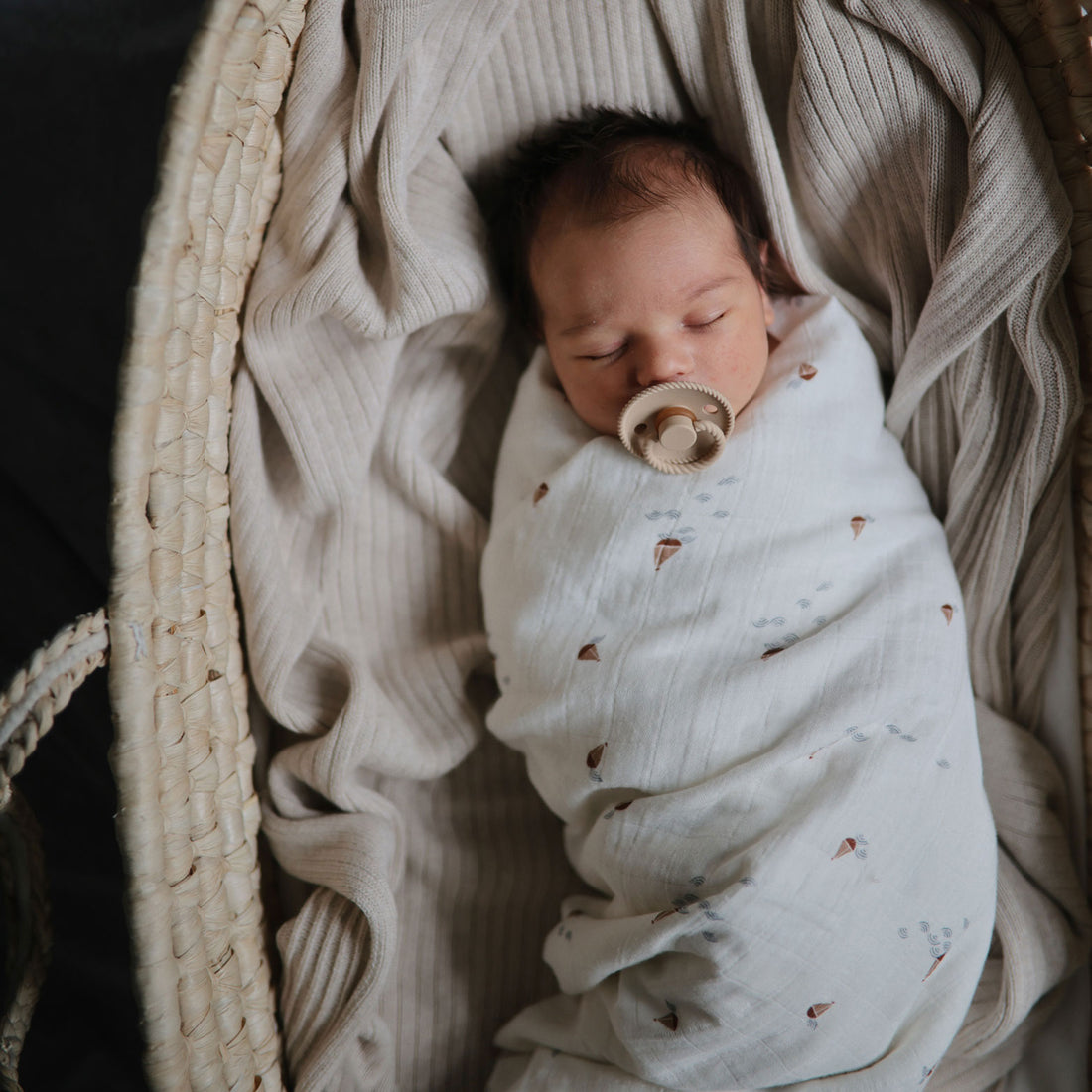 Mushie Muslin Swaddle Blanket Organic Cotton - Boats