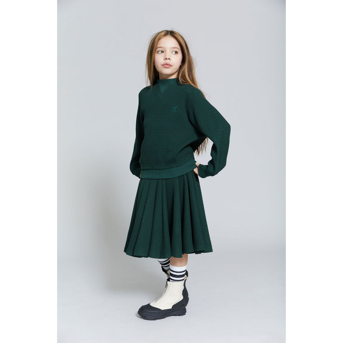 Hey Kid Green Waffle Knit Skirt