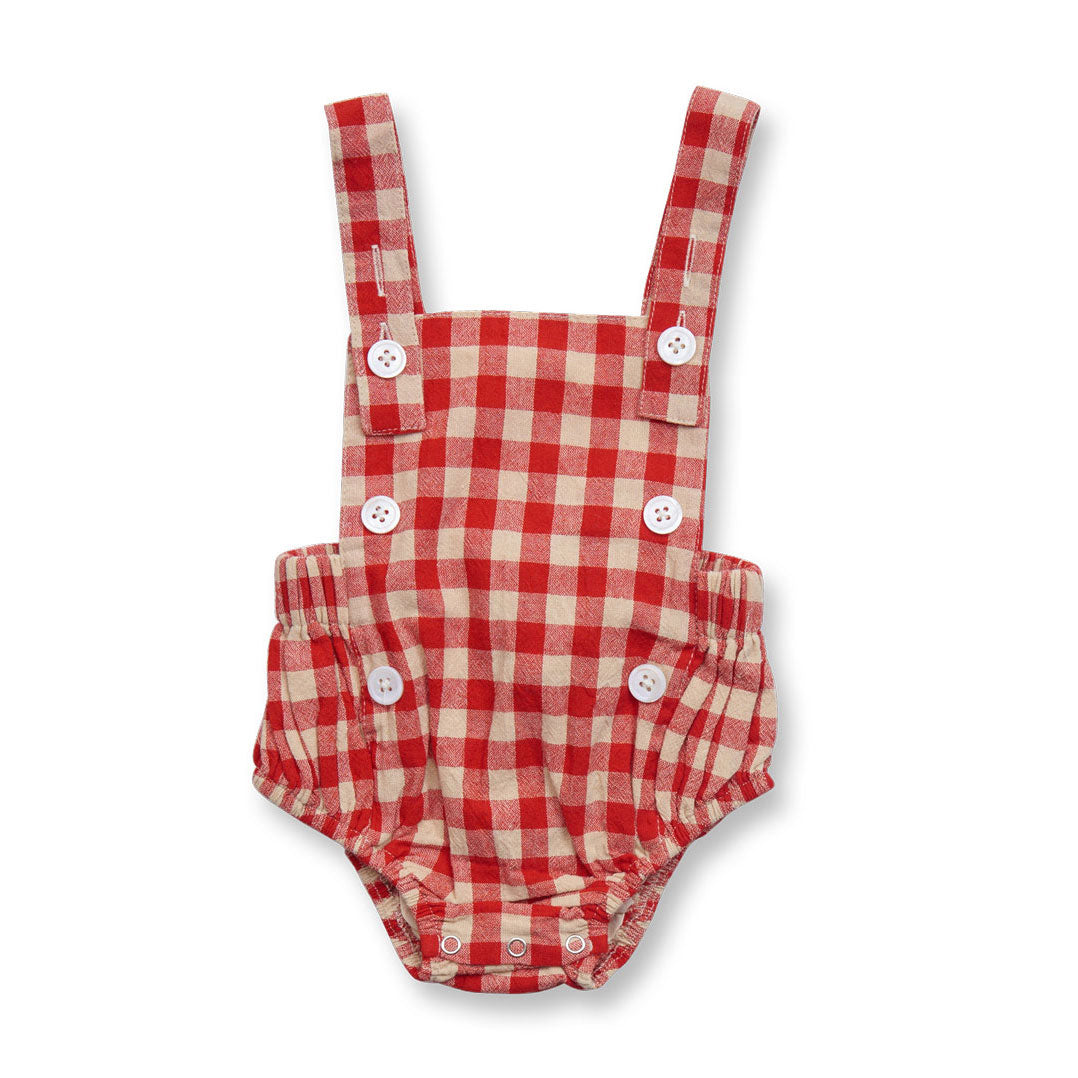 Wander and Wonder Red Check Gingham Baby Romper
