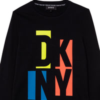 DKNY Black Long Sleeve Multi Colored Logo T-Shirt