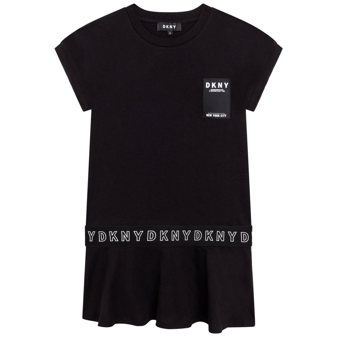 DKNY Black Short Sleeve Logo Strip Dress
