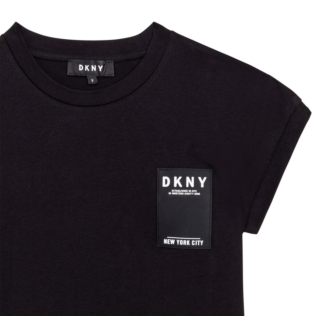 DKNY Black Short Sleeve Logo Strip Dress