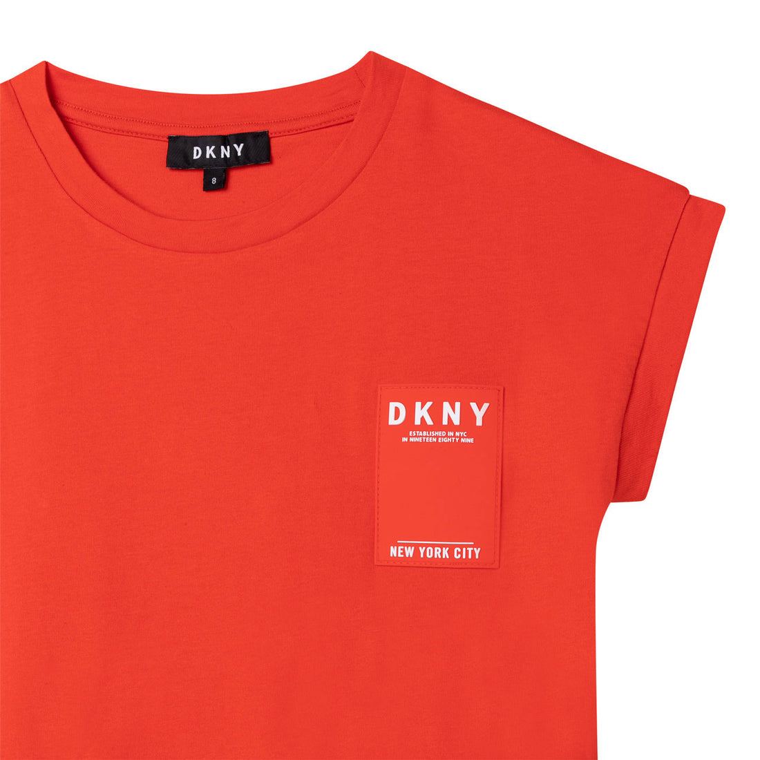 DKNY Peach Short Sleeve Logo Strip Dress
