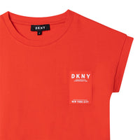 DKNY Peach Short Sleeve Logo Strip Dress