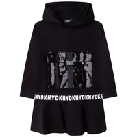 DKNY Black Buckle Hooded Dress