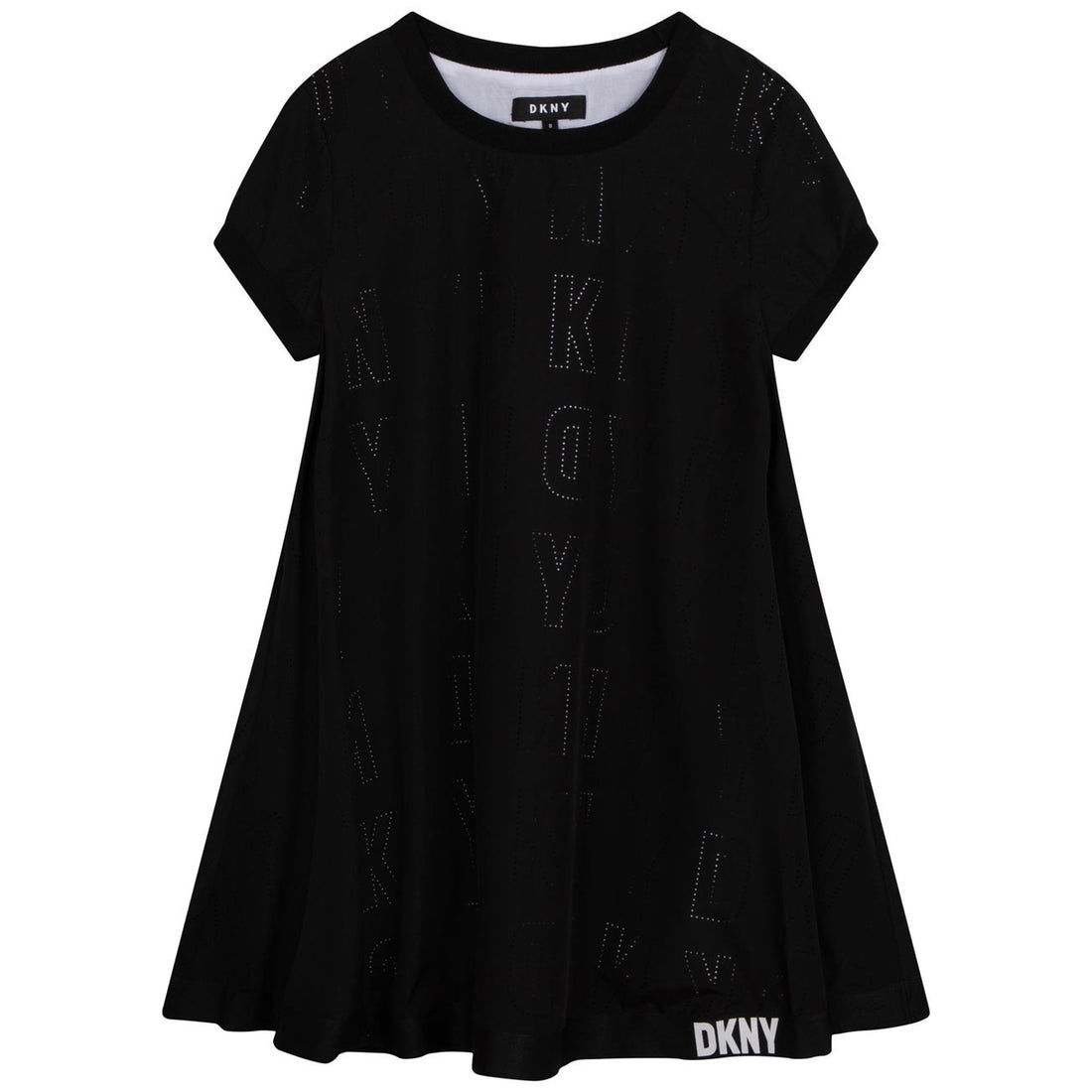 DKNY Black Logo Allover Short Sleeve Dress