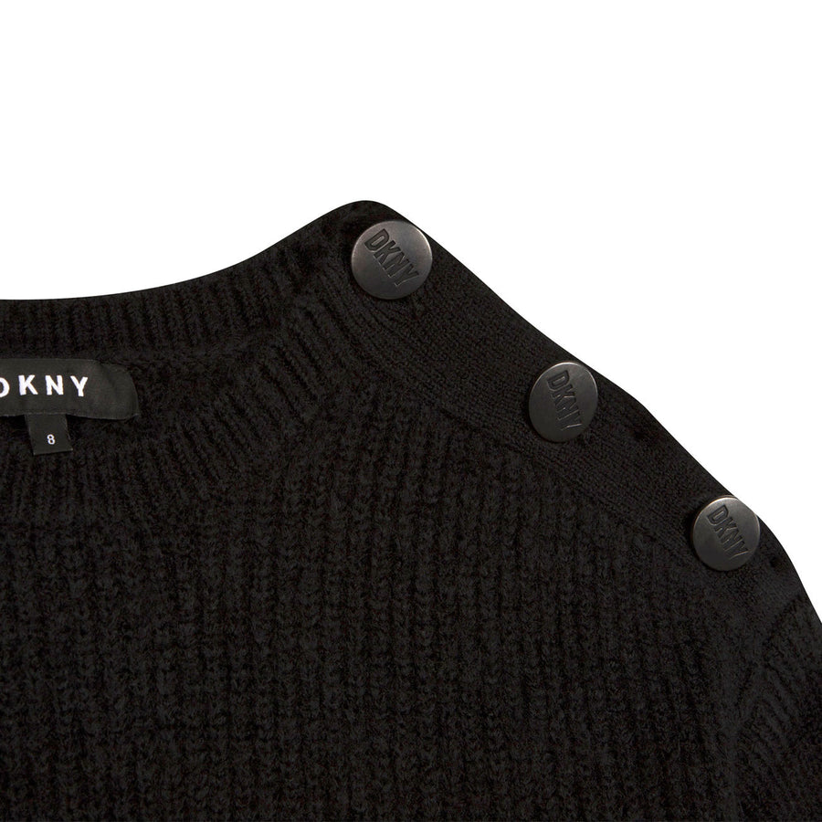 DKNY Black Button Neck Pullover
