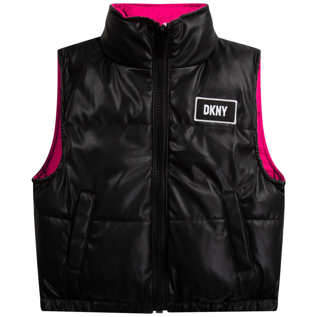 DKNY Black/Hot Pink Reversible Puffer Vest