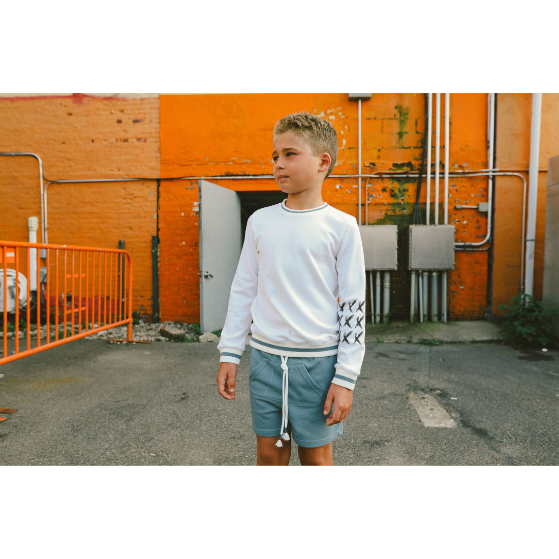 Hey kid White/Teal Embroidered Beach Sweatshirt