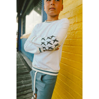 Hey kid White/Teal Embroidered Beach Sweatshirt