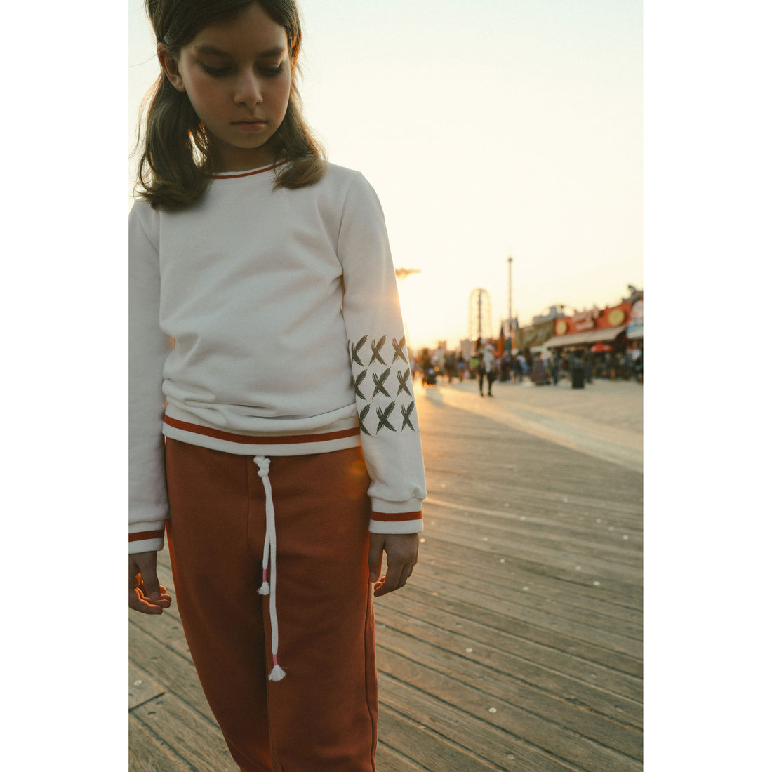 Hey kid White/Red Embroidered  Beach Sweatshirt