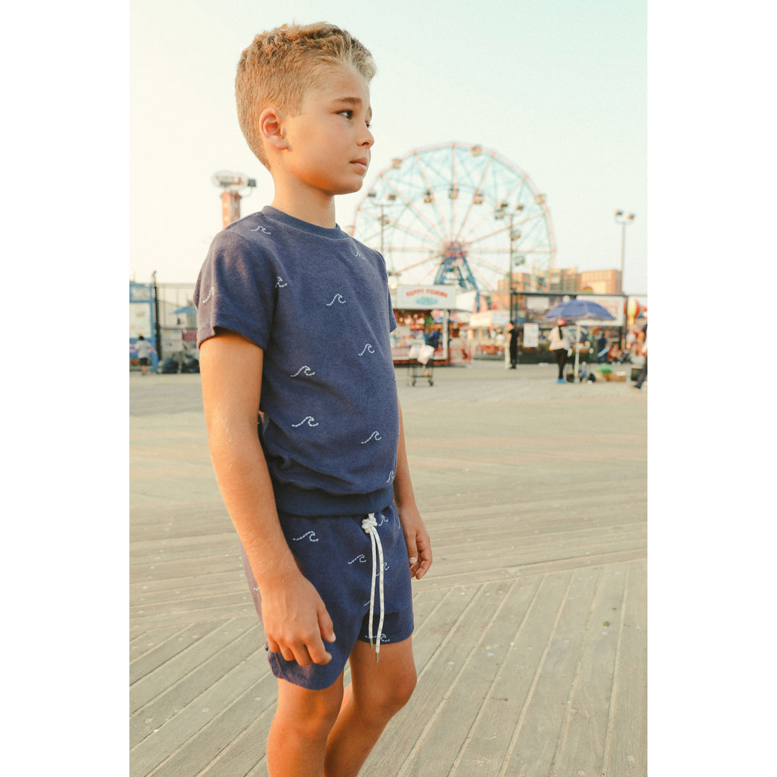 Hey kid Blue Embroidered Waves Terry Shorts