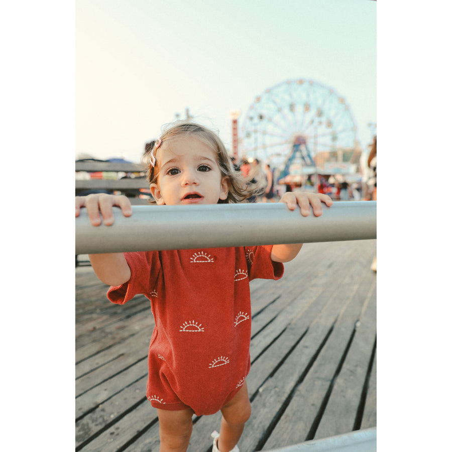 Hey kid Red Embroidered Sun Terry Onesie