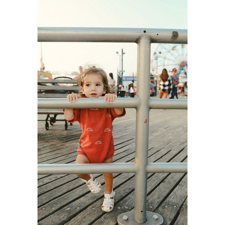 Hey kid Red Embroidered Sun Terry Onesie