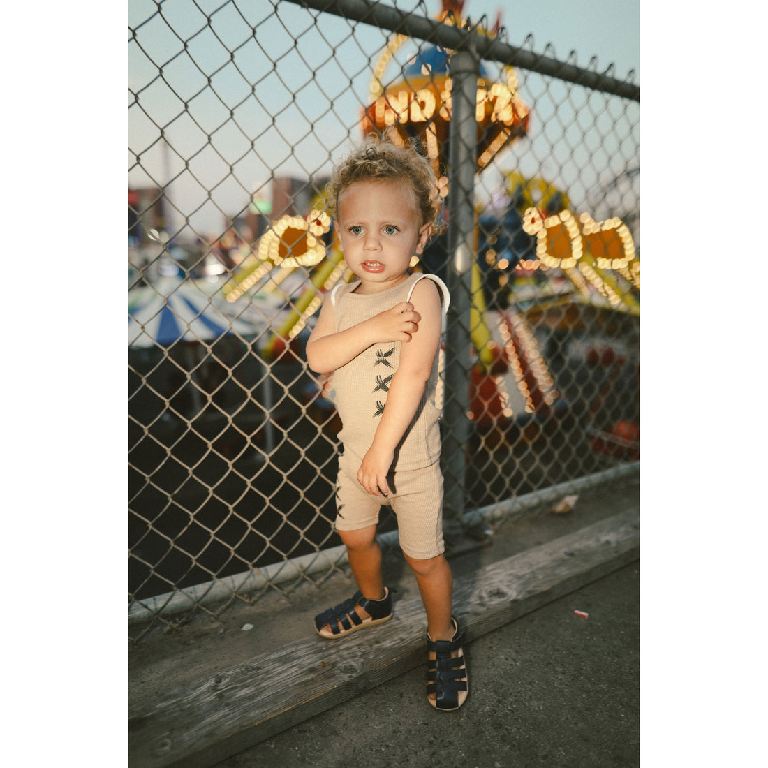 Hey kid Ribbed Pocket Tank And Shorts Set- Tan