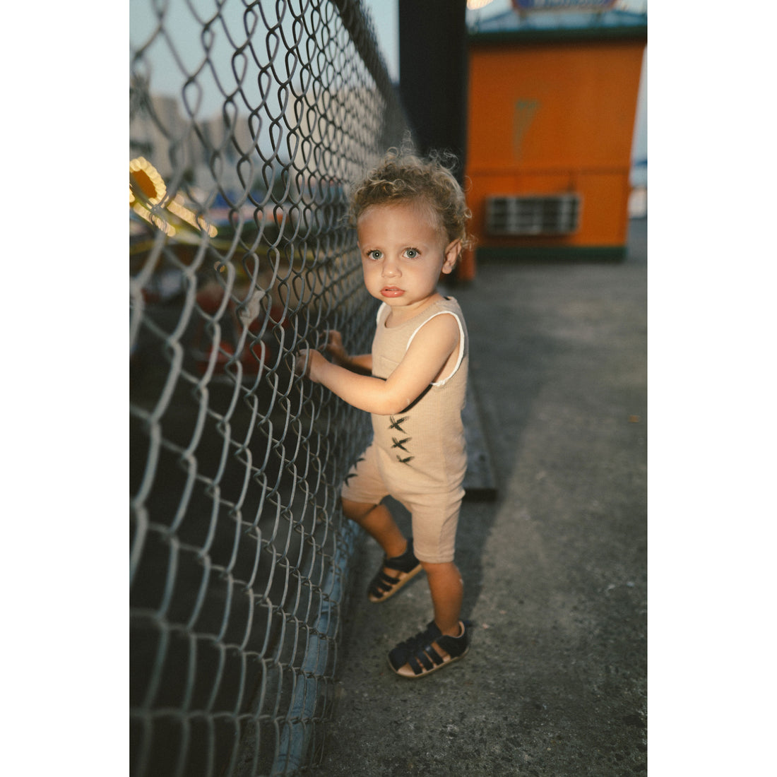 Hey kid Ribbed Pocket Tank And Shorts Set- Tan