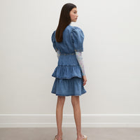 Les Coyotes De Paris Vintage Denim Puff Sleeve Denim Dress