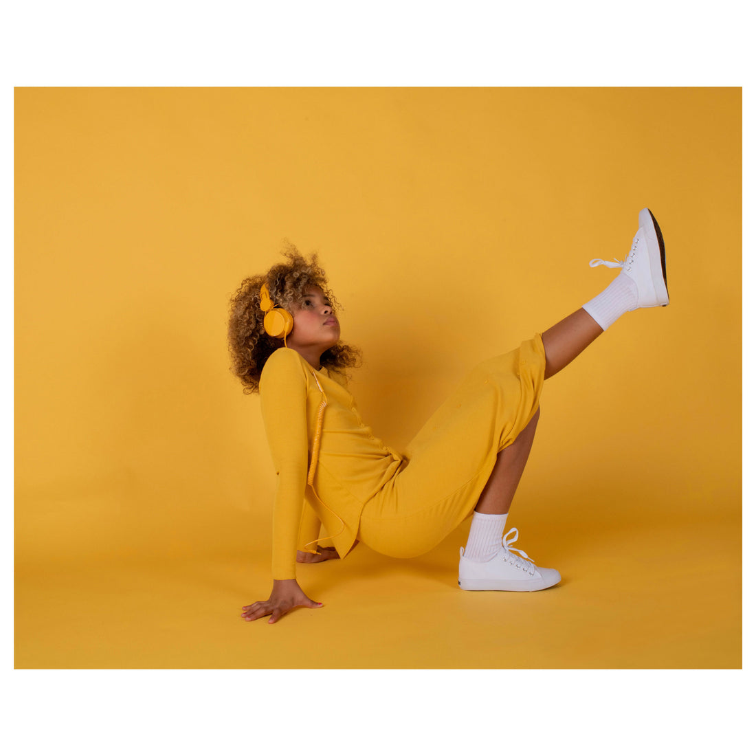 Coco Blanc Spicy Mustard Ribbed Midi Skirt