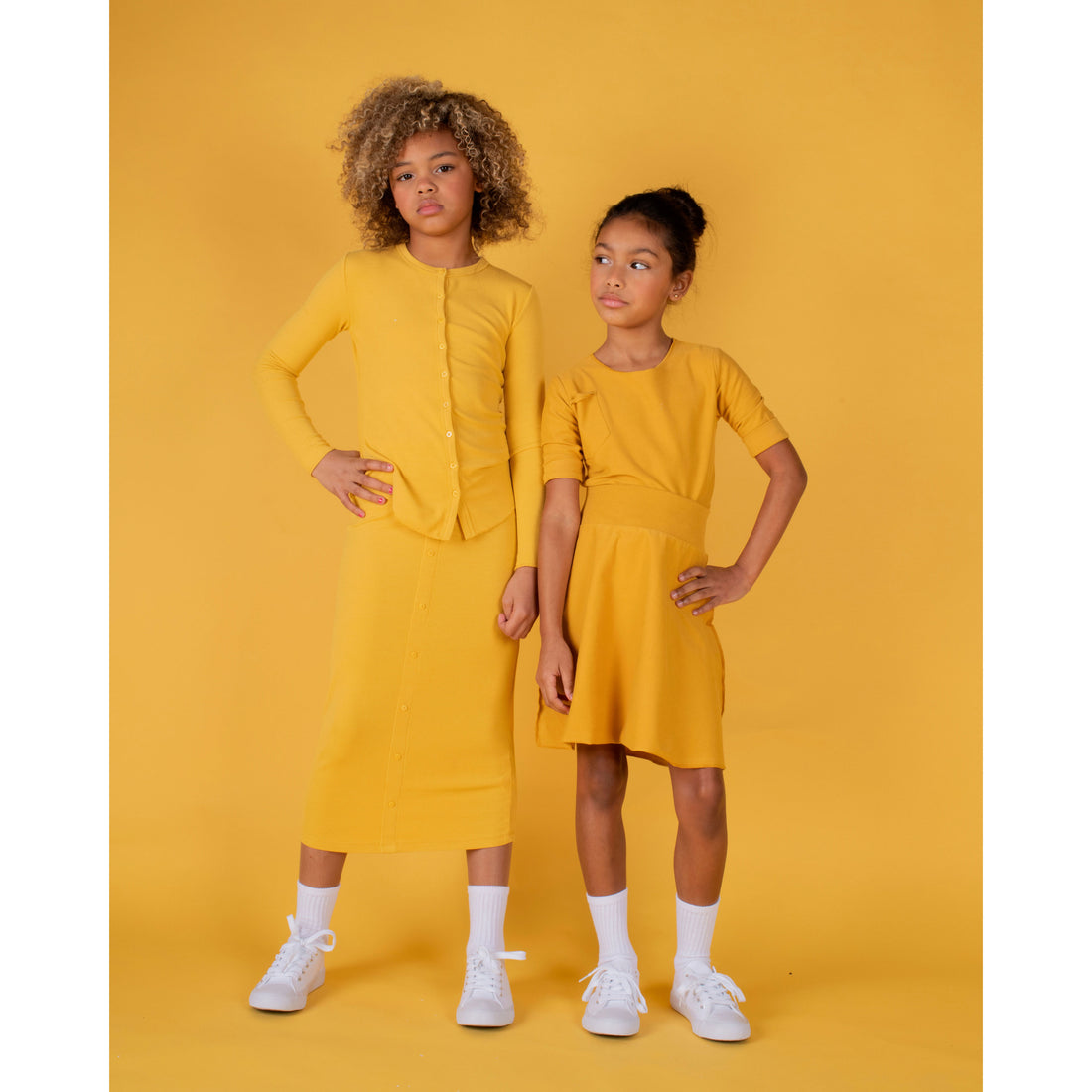 Coco Blanc Spicy Mustard Ribbed Midi Skirt