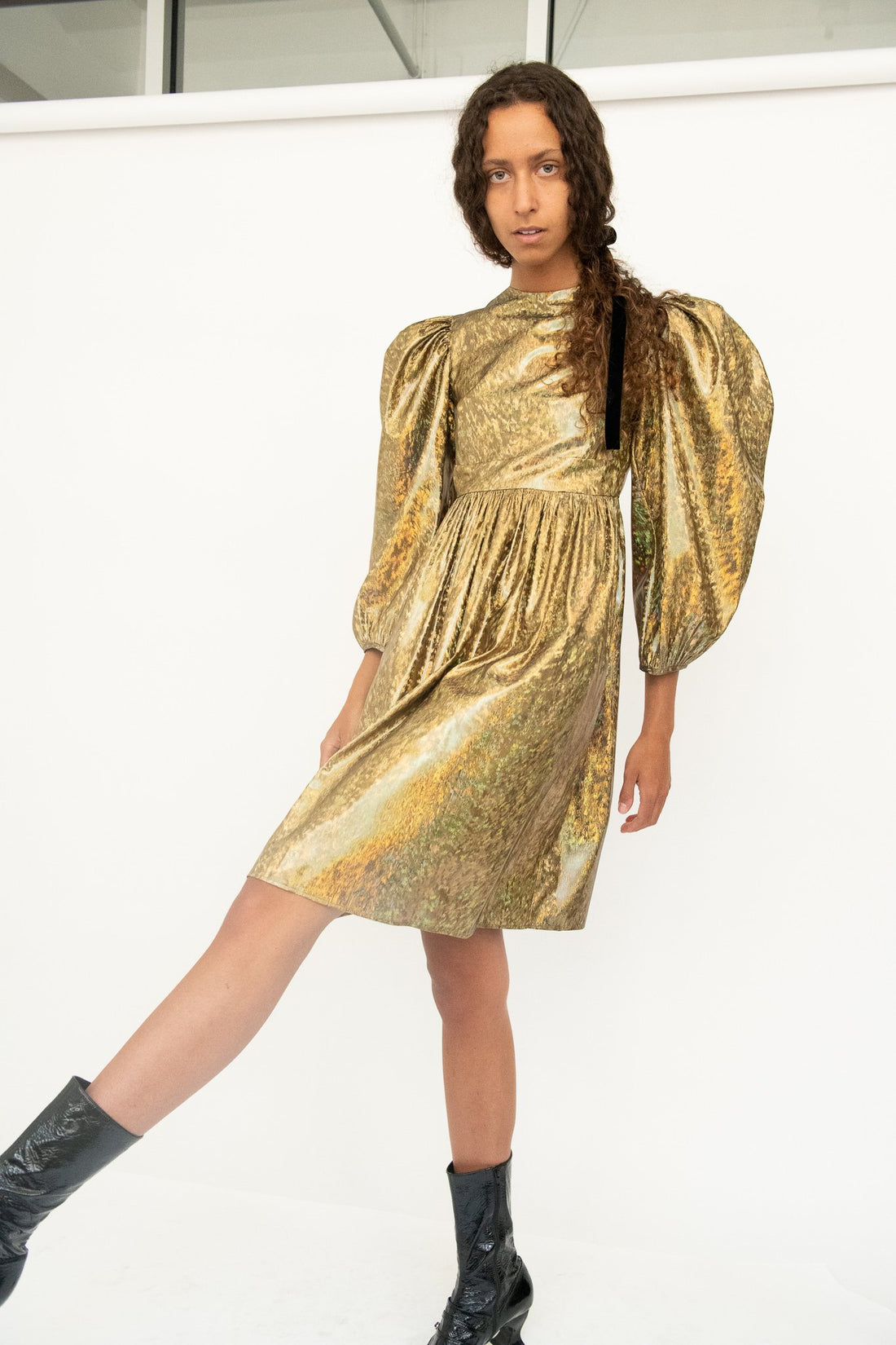 Batsheva Gold Holographic Lame Fraser Dress Batsheva Gold Holographic Lame Fraser Dress