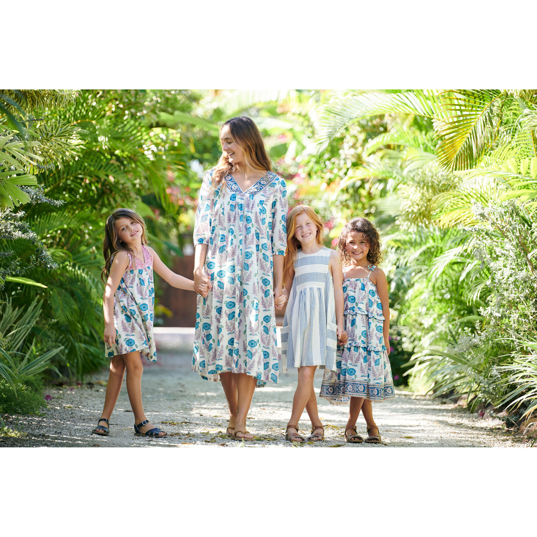 Pink Chicken Mosaic Blue Gilded Floral Garden Dress