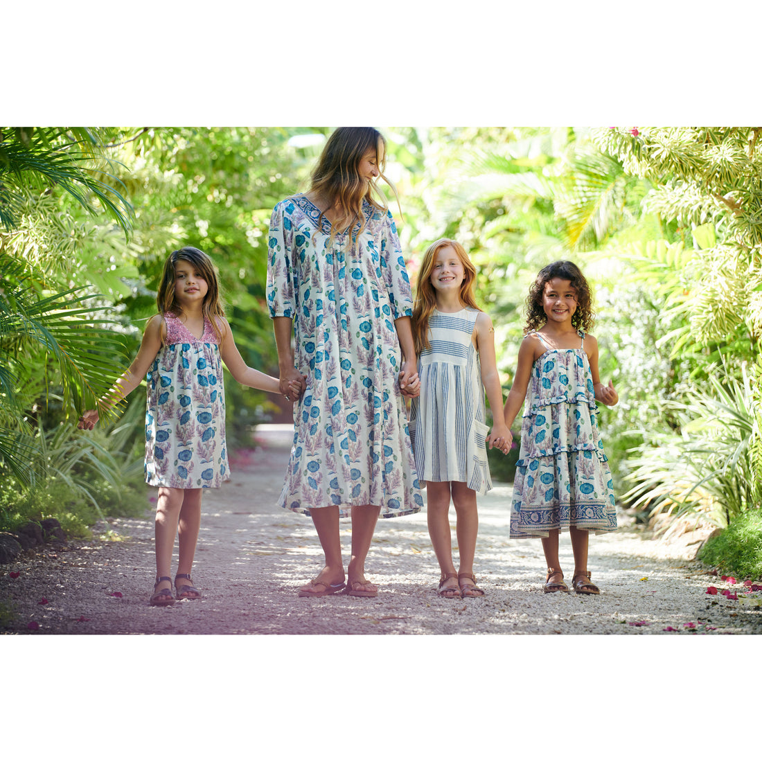 Pink Chicken Mosaic Blue Gilded Floral Garden Dress