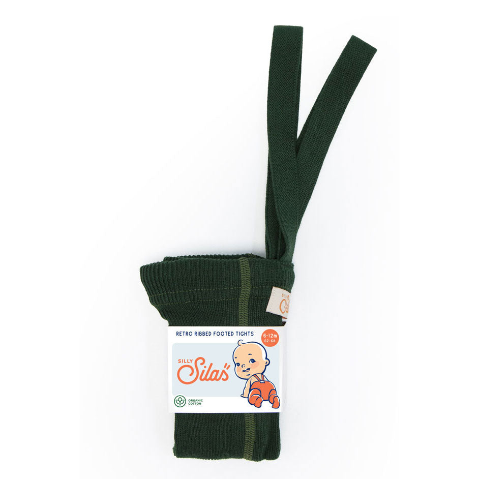 Silly Silas Dark Forest Green Footed Cotton Tights