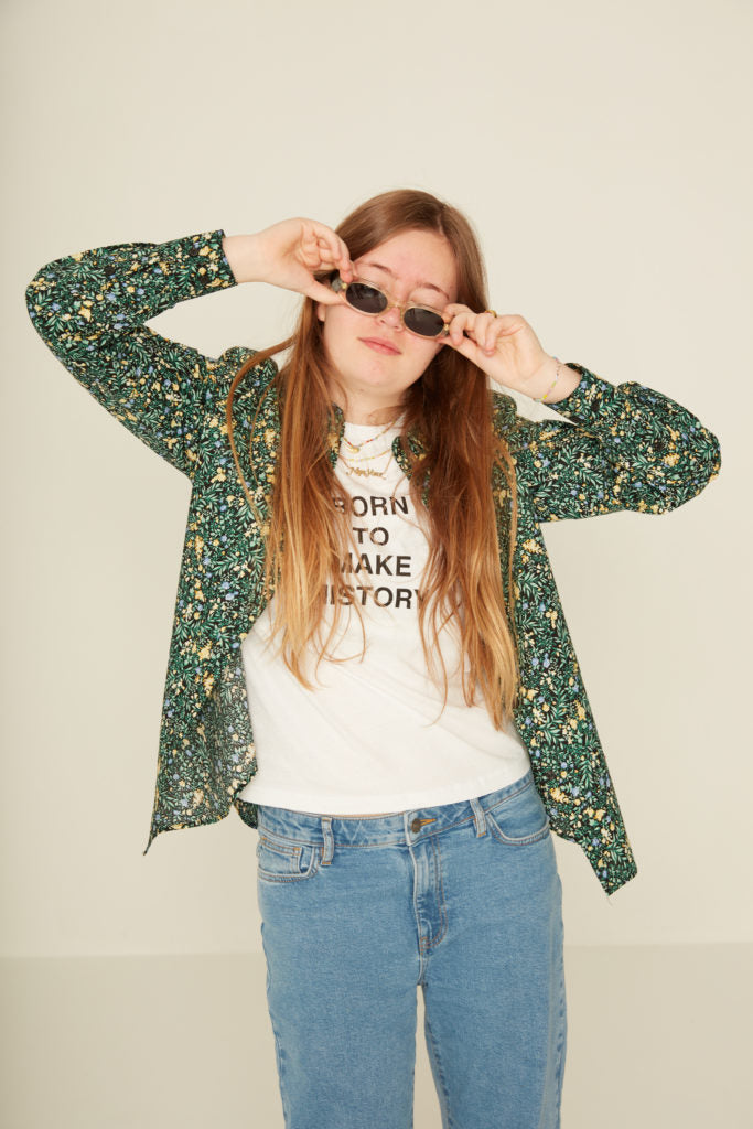 Designers Remix Black Flower Print Sandra Scallop Shirt