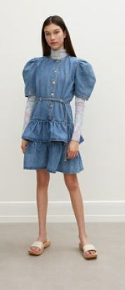Les Coyotes De Paris Vintage Denim Puff Sleeve Denim Dress