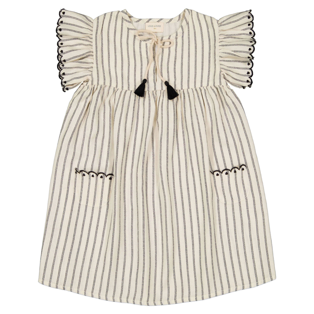 Louis Louise Black/White Striped Embroidered Anne Dress