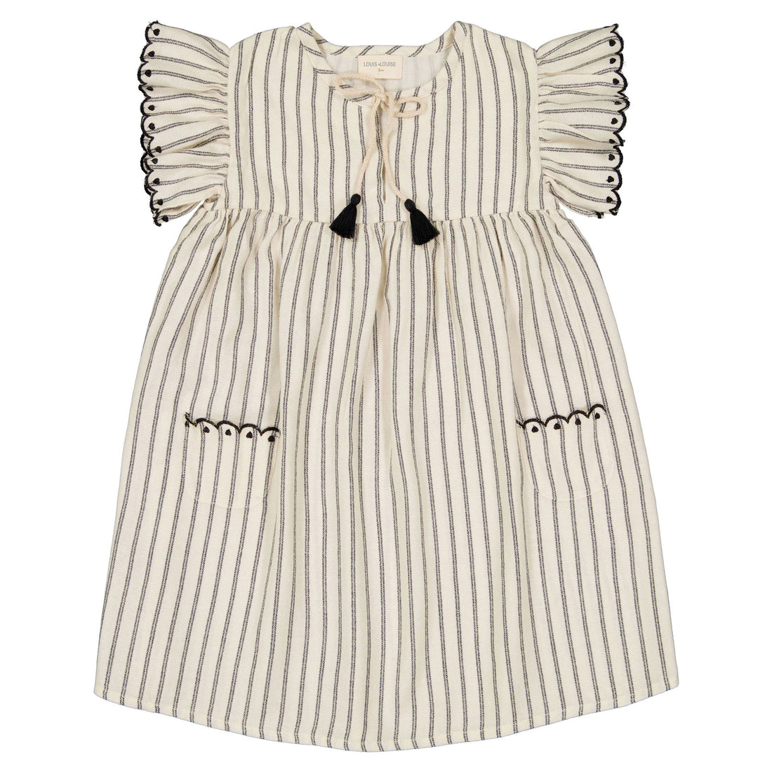 Louis Louise Black/White Striped Embroidered Anne Dress Ladida Louis Louise Black/White Striped Embroidered Anne Dress Ladida