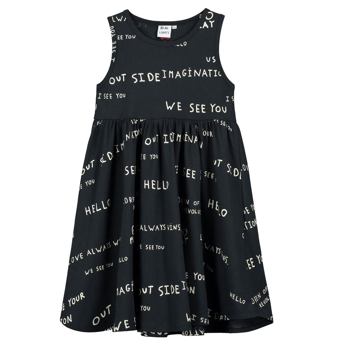 Beau Loves Black Journal Text Allover Iggy Dress