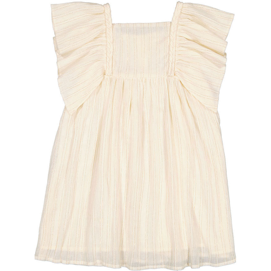 Louis Louise Cream Cotton Crepe Stripe Lurex Cassiopee Dress