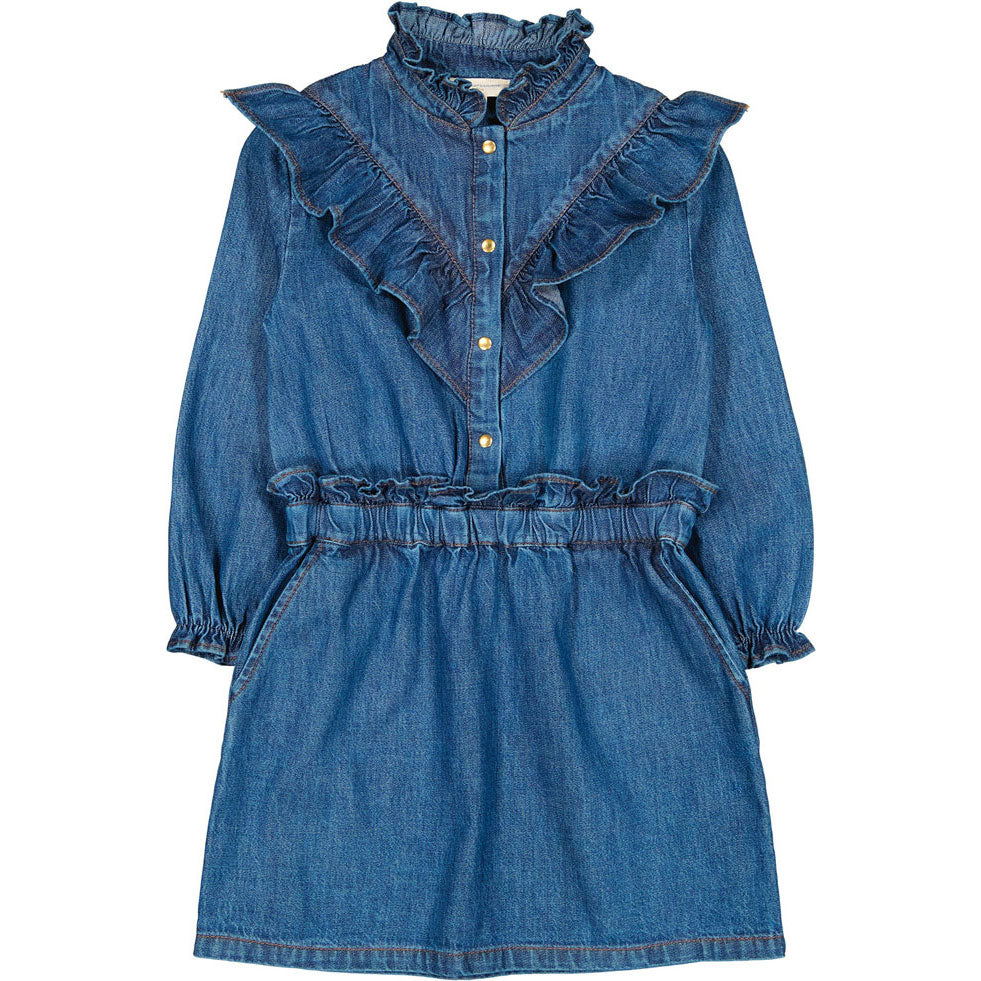 Louis Louise Denim Blue Folk Dress