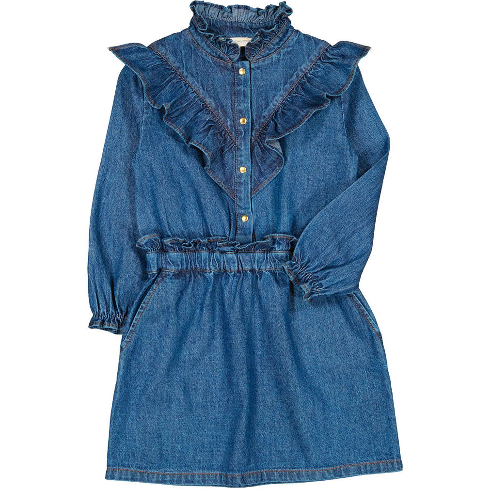 Louis Louise Denim Blue Folk Dress