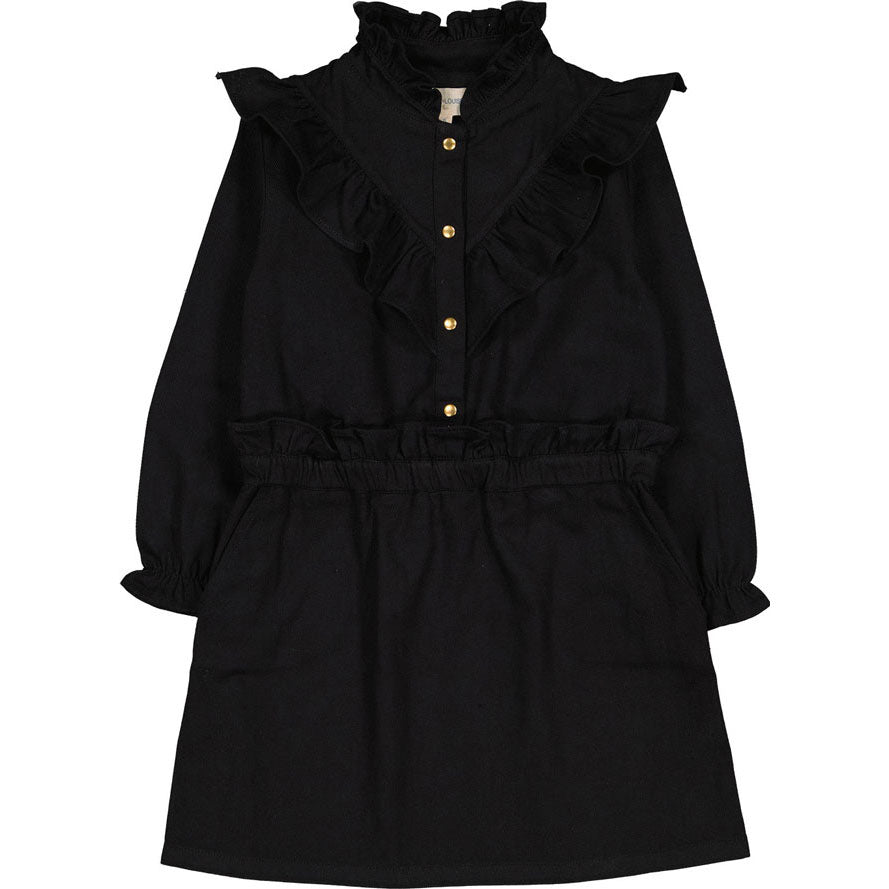 Louis Louise Black Dyed Denim Folk Dress