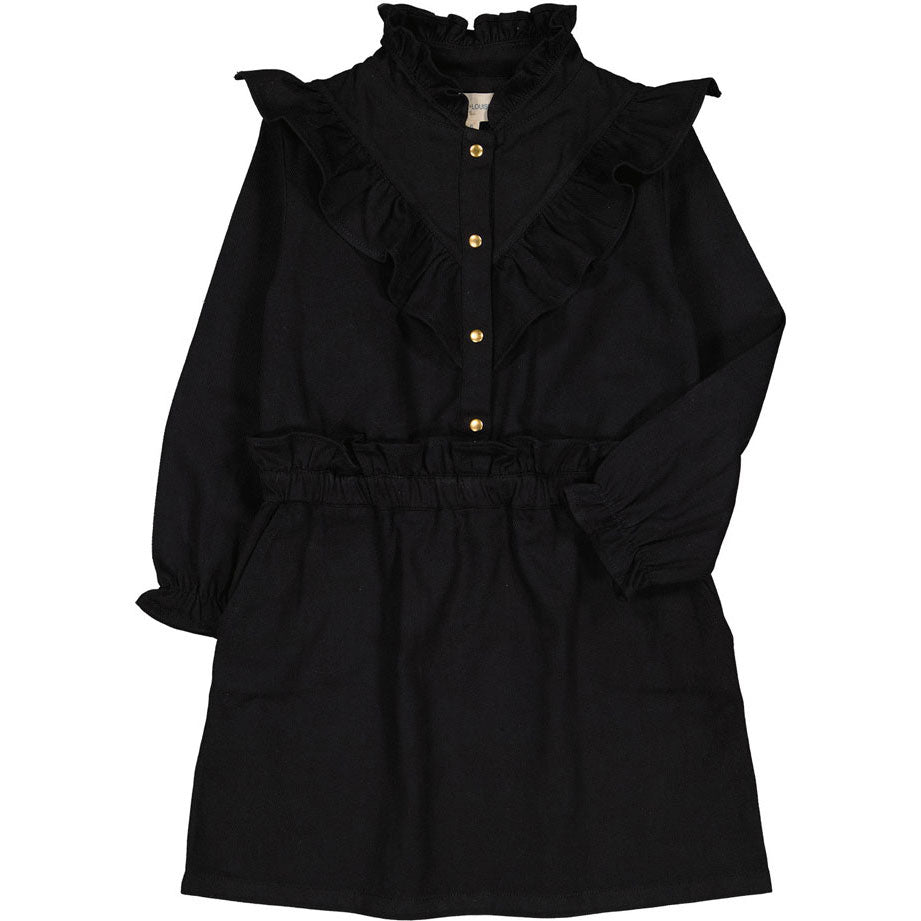 Louis Louise Black Dyed Denim Folk Dress