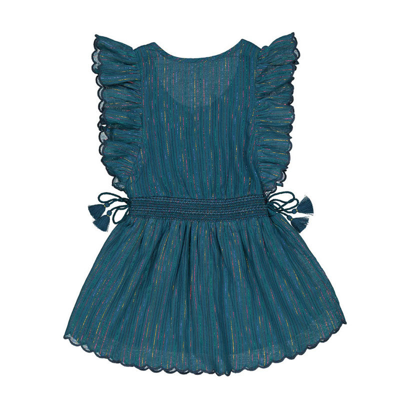 Louis Louise Petrol Blue Striped Lurex Louisa Dress