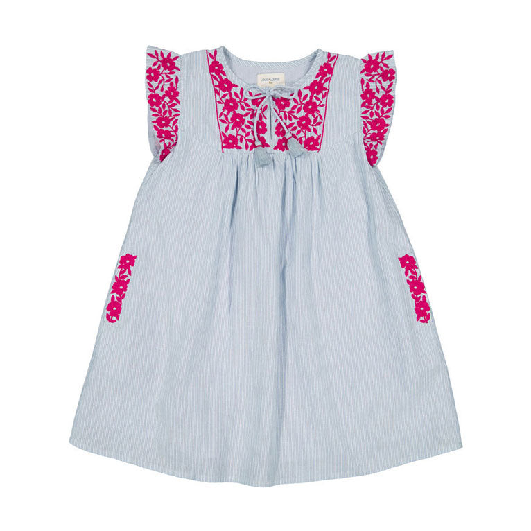 Louis Louise Blue Striped Embroidered Maddie Dress