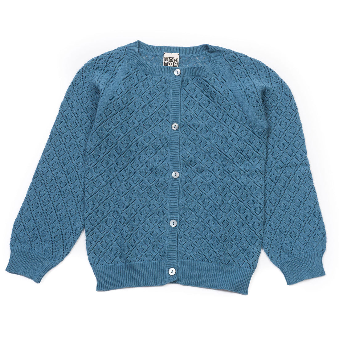 Bonton Teal Blue Openwork Cardigan