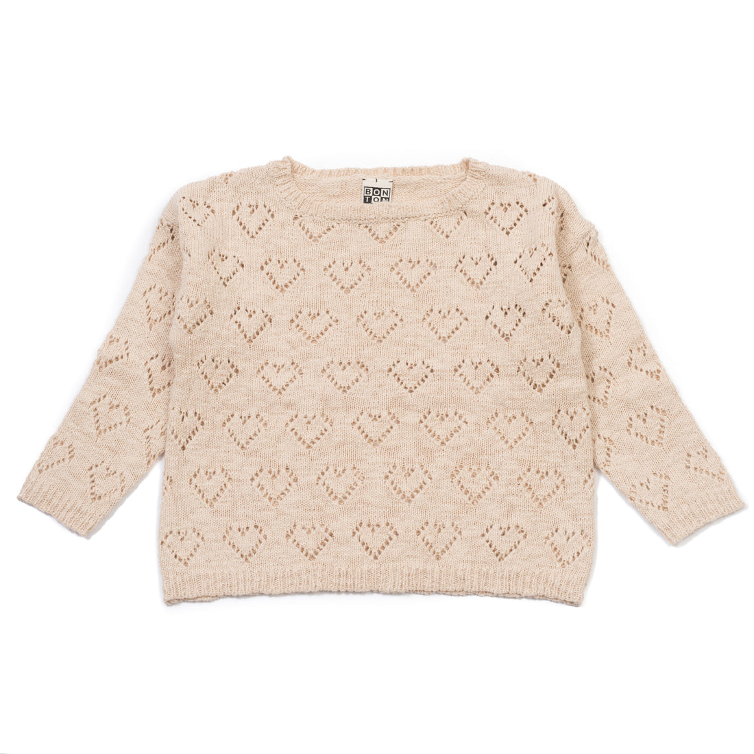 Bonton Beige Heart Openwork Sweater