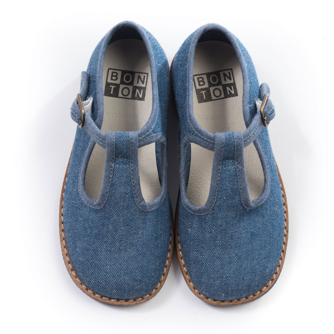 Bonton Blue Chambray T-Strap Mary Janes