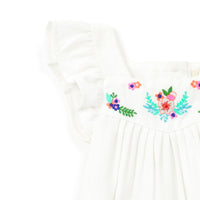 Bonton White Embroidered Flutter Sleeve Alix Romper